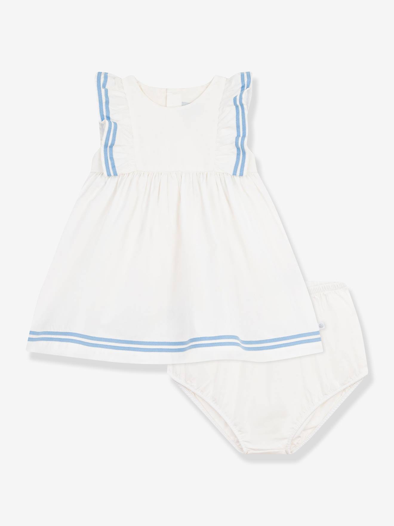Robe bébé fille coton et bloomer blanc