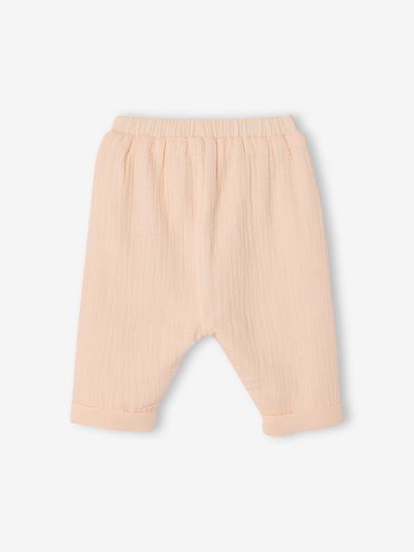 Pantalon bébé mixte coupe sarouel en gaze de coton blanc+Bleu+jaune+rose+tilleul 13 - vertbaudet enfant 