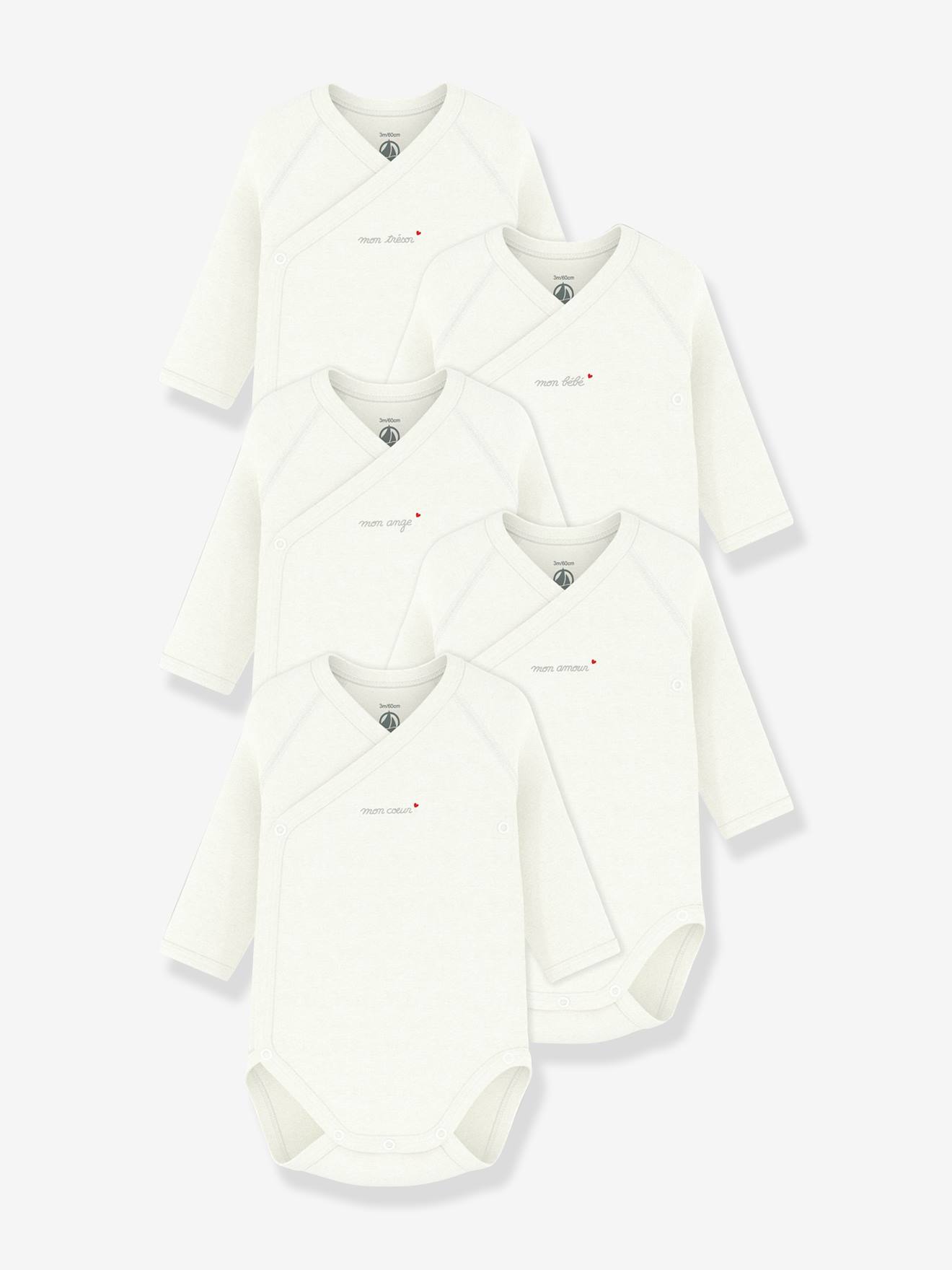 Lot de 5 bodies croisés Petit Bateau blanc