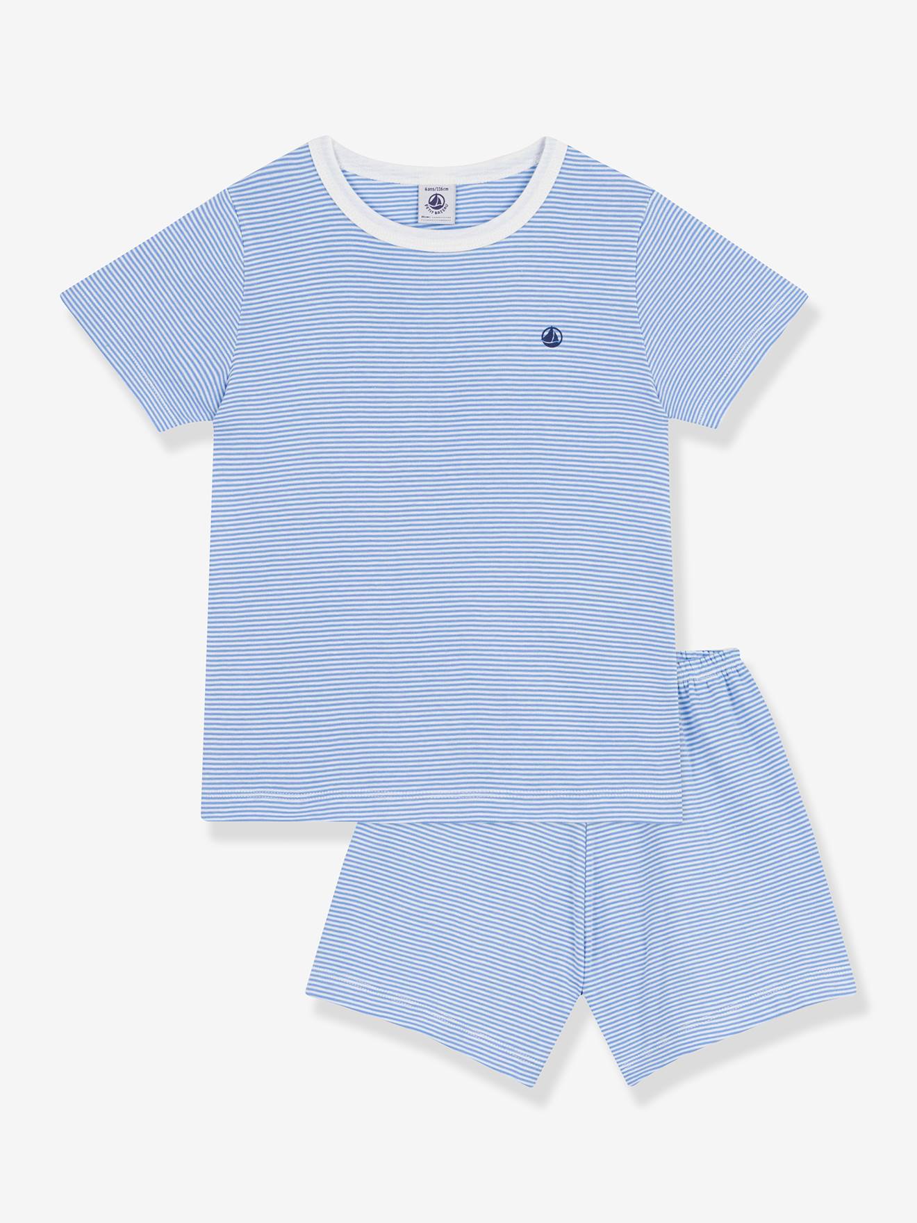 Pyjama court enfant coton rayé Petit Bateau bleu Pyjama court enfant coton rayé Petit Bateau bleu