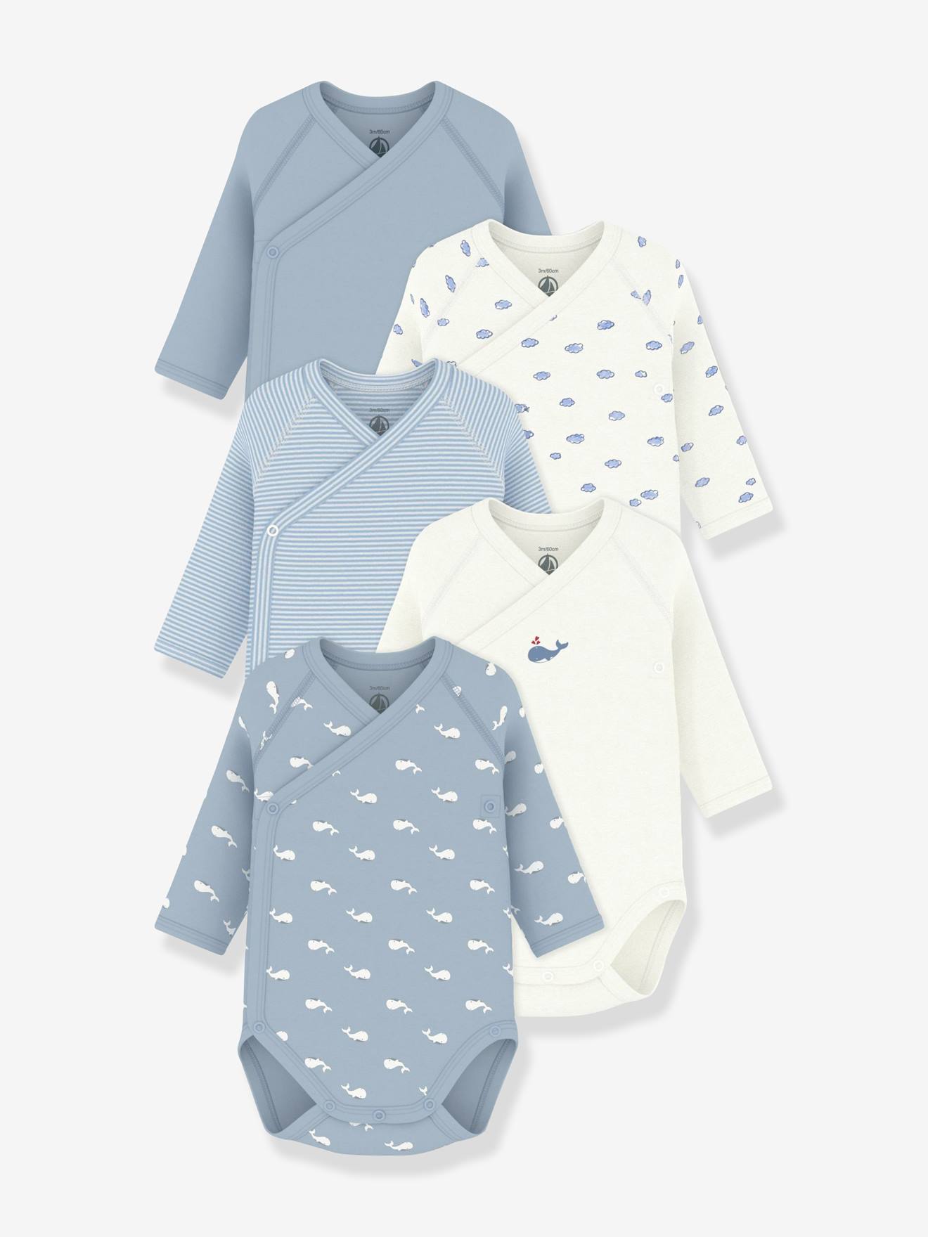 Lot de 5 bodies croisés manches longues bébé blanc