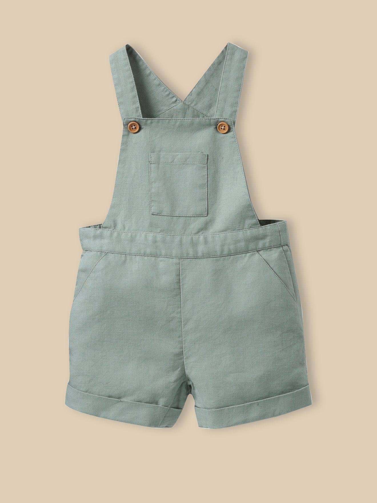 Salopette Courte Bébé Lin Et Coton Celadon Salopette Courte Bébé Lin Et Coton Celadon