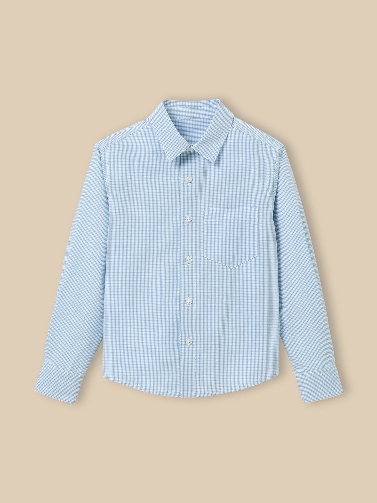 Chemise En Micro Vichy Garçon. Bleu