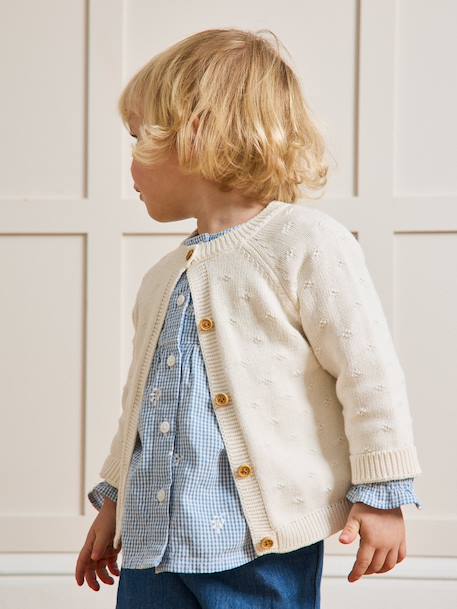 Cardigan maille ajourée bébé - coton biologique Ecru+Jaune pastel+Tangerine+Vert pastel 3 - vertbaudet enfant 