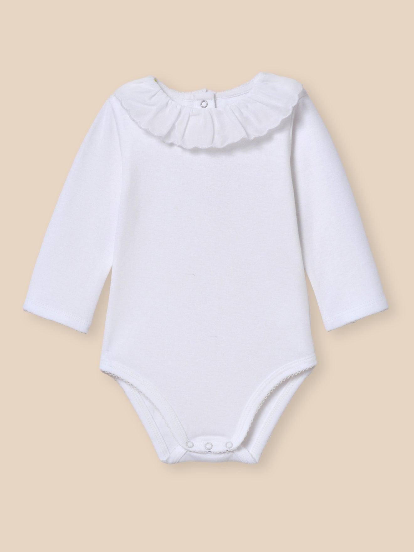 Body Bébé Col Coquilles - Coton Biologique Blanc Casse
