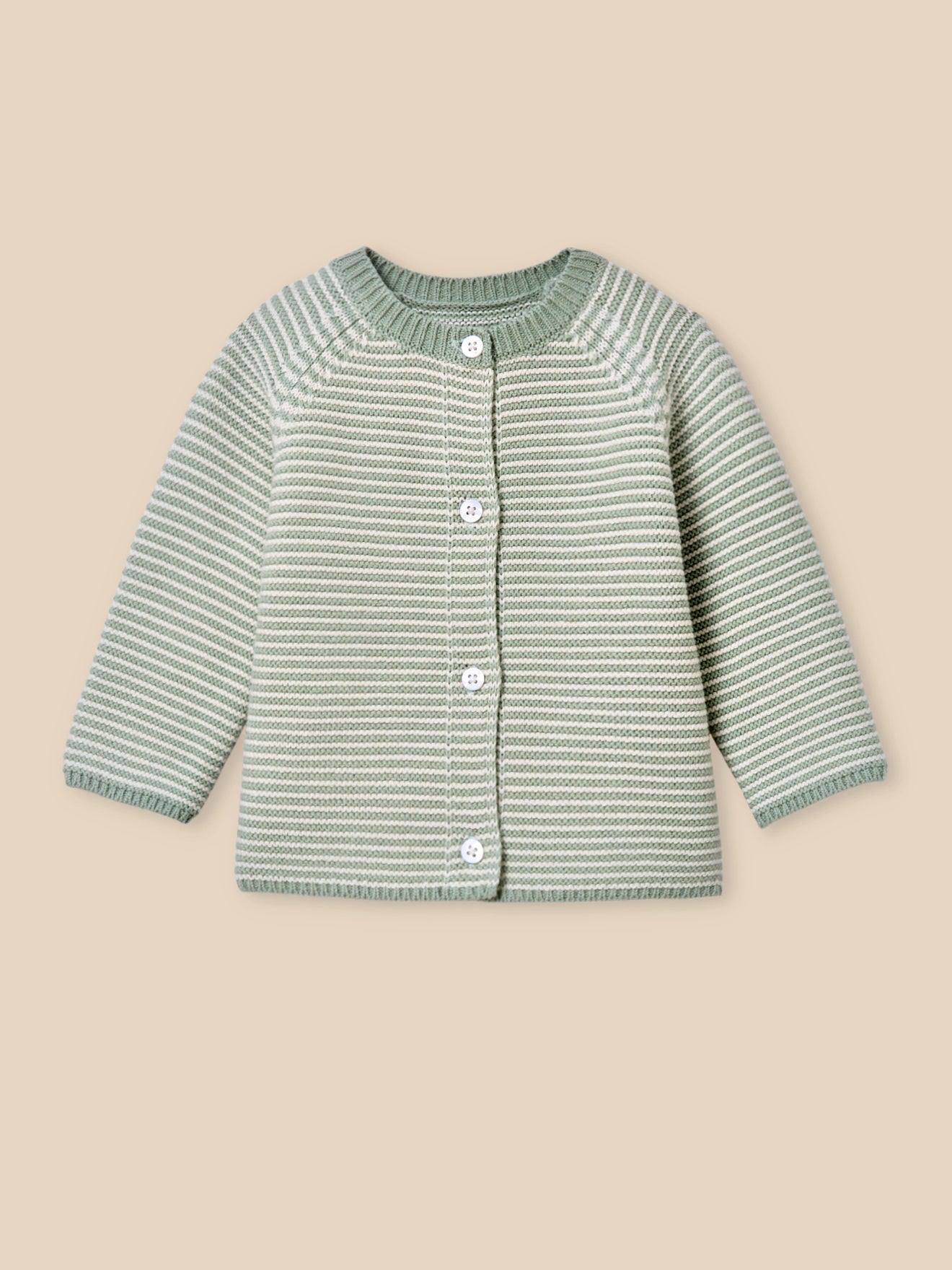 Cardigan Rayé Bébé - Coton Biologique Rayure Amande