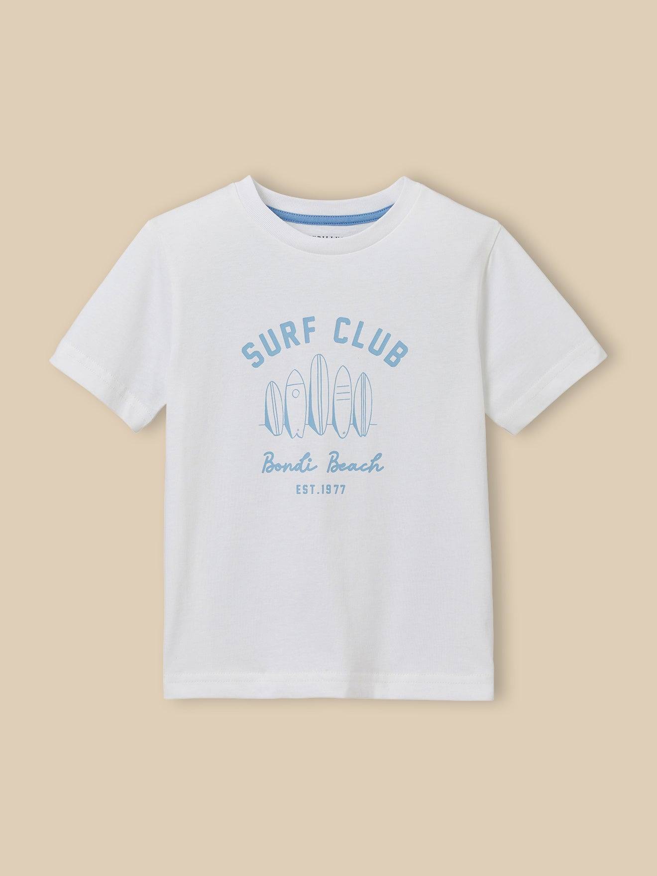 T-shirt imprimé garçon - coton biologique blanc/surf