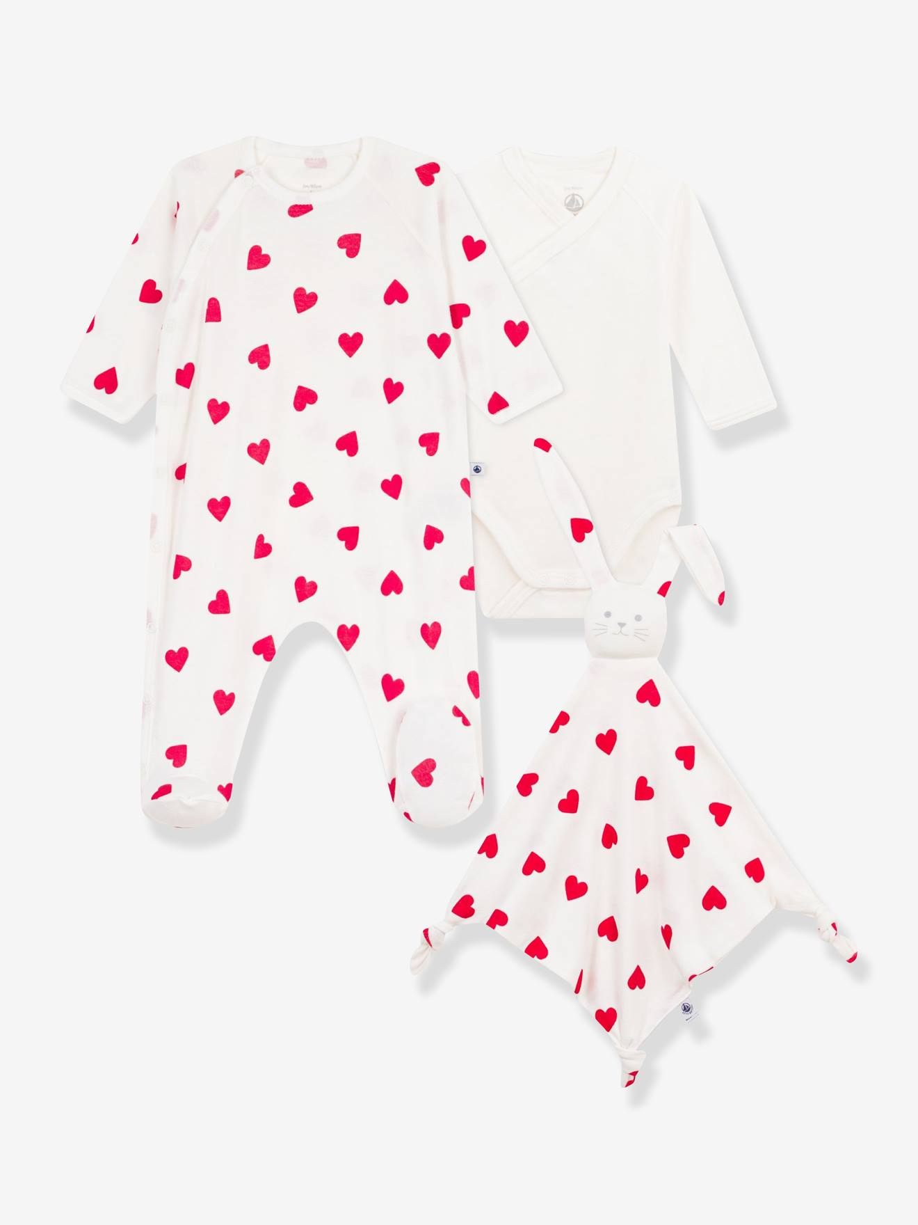 Coffret naissance coton cœur Petit Bateau blanc