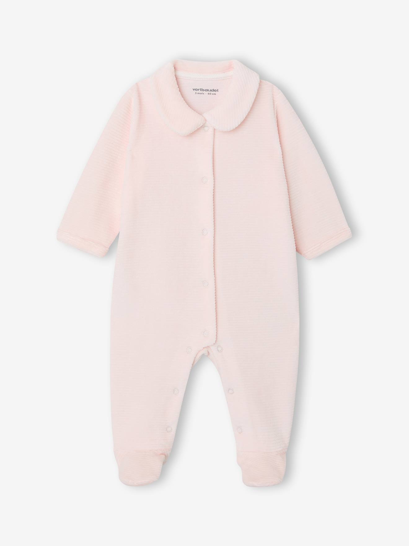 Lot de 2 pyjamas bébé mixtes en velours ouverture naissance rose (Vertbaudet) - Image 1
