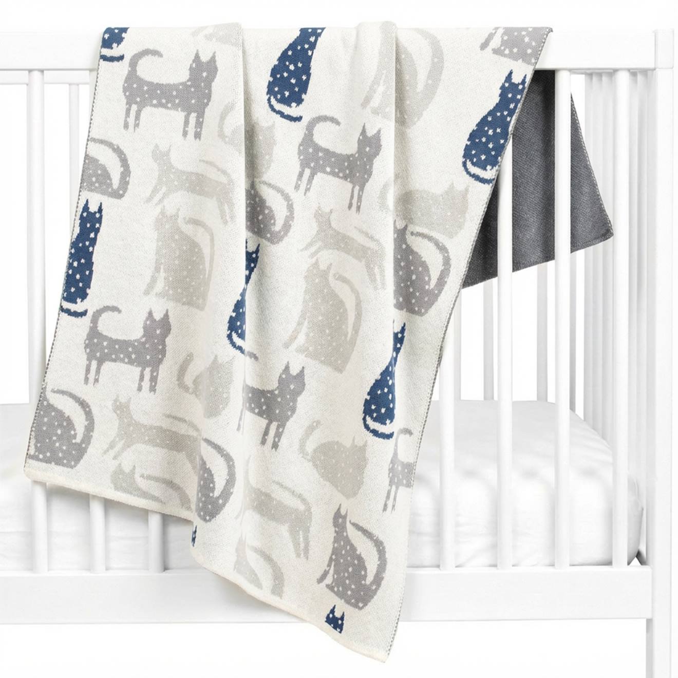 Couverture En Coton Bio Gots Gris, Chatons