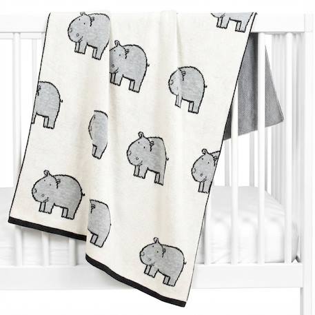 Couverture en coton bio gots Écru, dino+Écru, hippo+Écru, motifs bleu+Gris, champi+Gris, chatons+Gris, flammant rose+Gris, licorne+Multicolore, toucan+Rose, chat 7 - vertbaudet enfant 