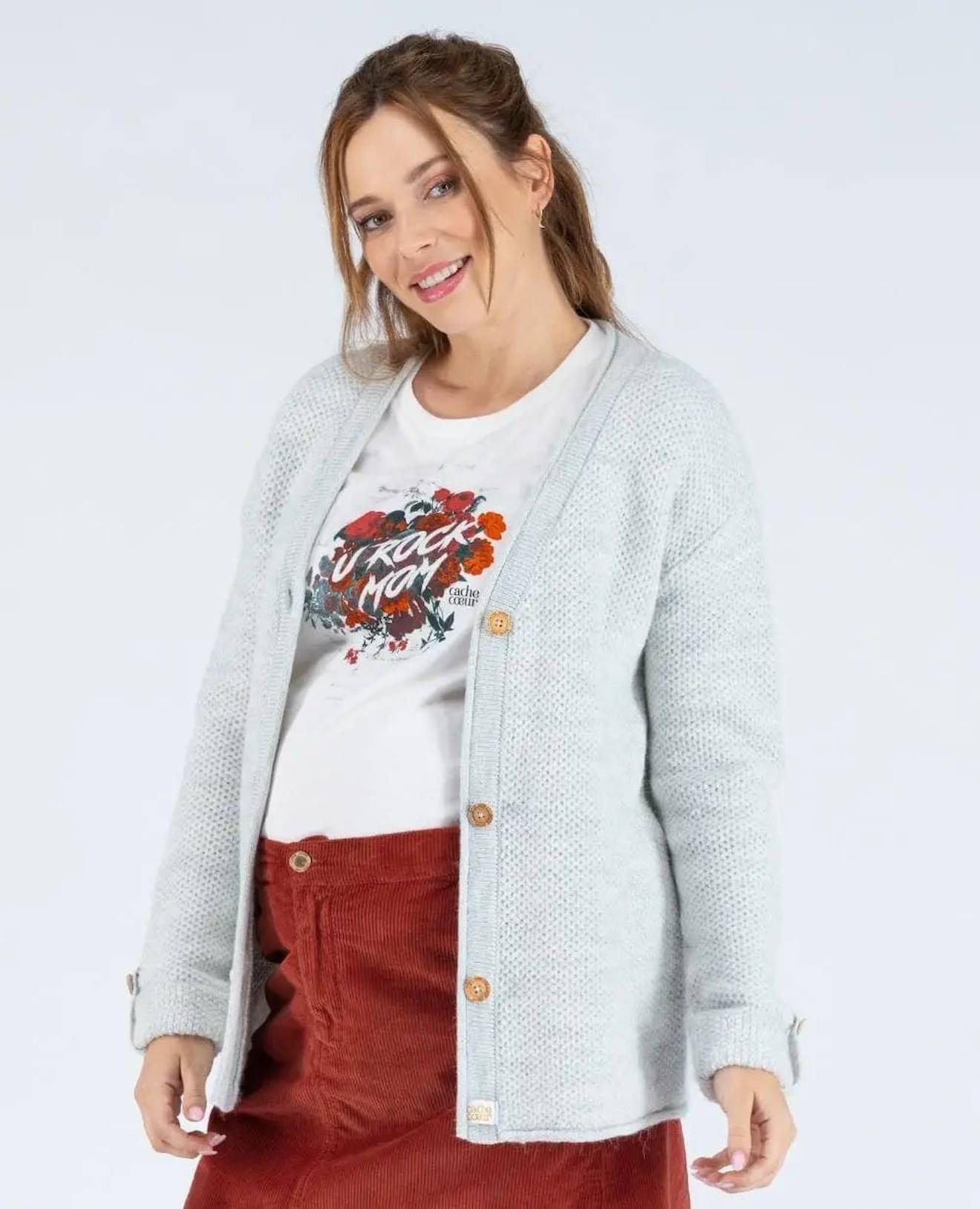 Cardigan De Grossesse En Maille Abelha Gris Perle