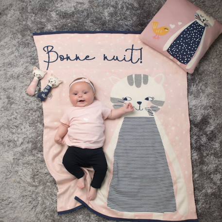 Couverture en coton bio gots Écru, dino+Écru, hippo+Écru, motifs bleu+Gris, champi+Gris, chatons+Gris, flammant rose+Gris, licorne+Multicolore, toucan+Rose, chat 49 - vertbaudet enfant 