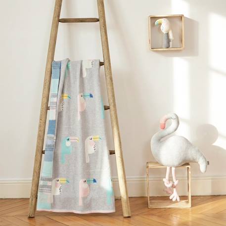 Couverture en coton bio gots Écru, dino+Écru, hippo+Écru, motifs bleu+Gris, champi+Gris, chatons+Gris, flammant rose+Gris, licorne+Multicolore, toucan+Rose, chat 41 - vertbaudet enfant 
