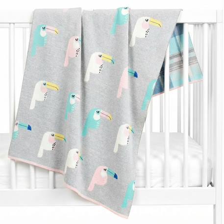 Couverture en coton bio gots Écru, dino+Écru, hippo+Écru, motifs bleu+Gris, champi+Gris, chatons+Gris, flammant rose+Gris, licorne+Multicolore, toucan+Rose, chat 39 - vertbaudet enfant 