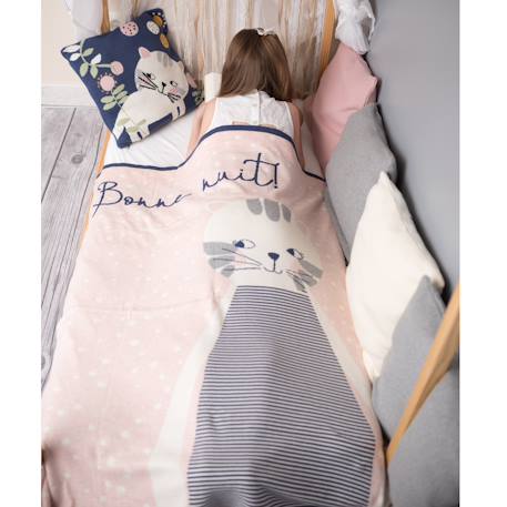Couverture en coton bio gots Écru, dino+Écru, hippo+Écru, motifs bleu+Gris, champi+Gris, chatons+Gris, flammant rose+Gris, licorne+Multicolore, toucan+Rose, chat 48 - vertbaudet enfant 