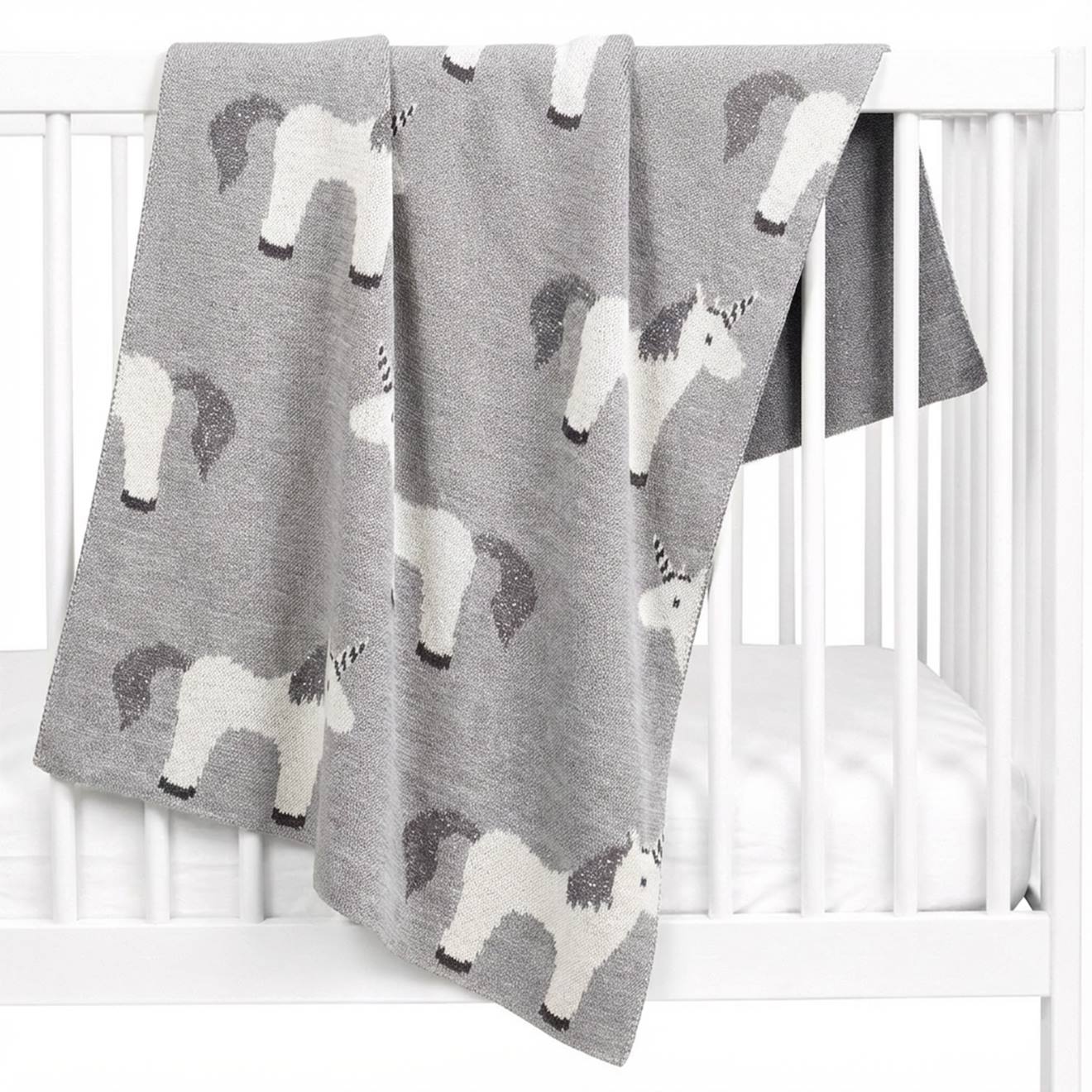 Couverture En Coton Bio Gots Gris, Licorne