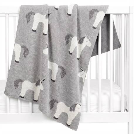 Couverture en coton bio gots Écru, dino+Écru, hippo+Écru, motifs bleu+Gris, champi+Gris, chatons+Gris, flammant rose+Gris, licorne+Multicolore, toucan+Rose, chat 35 - vertbaudet enfant 