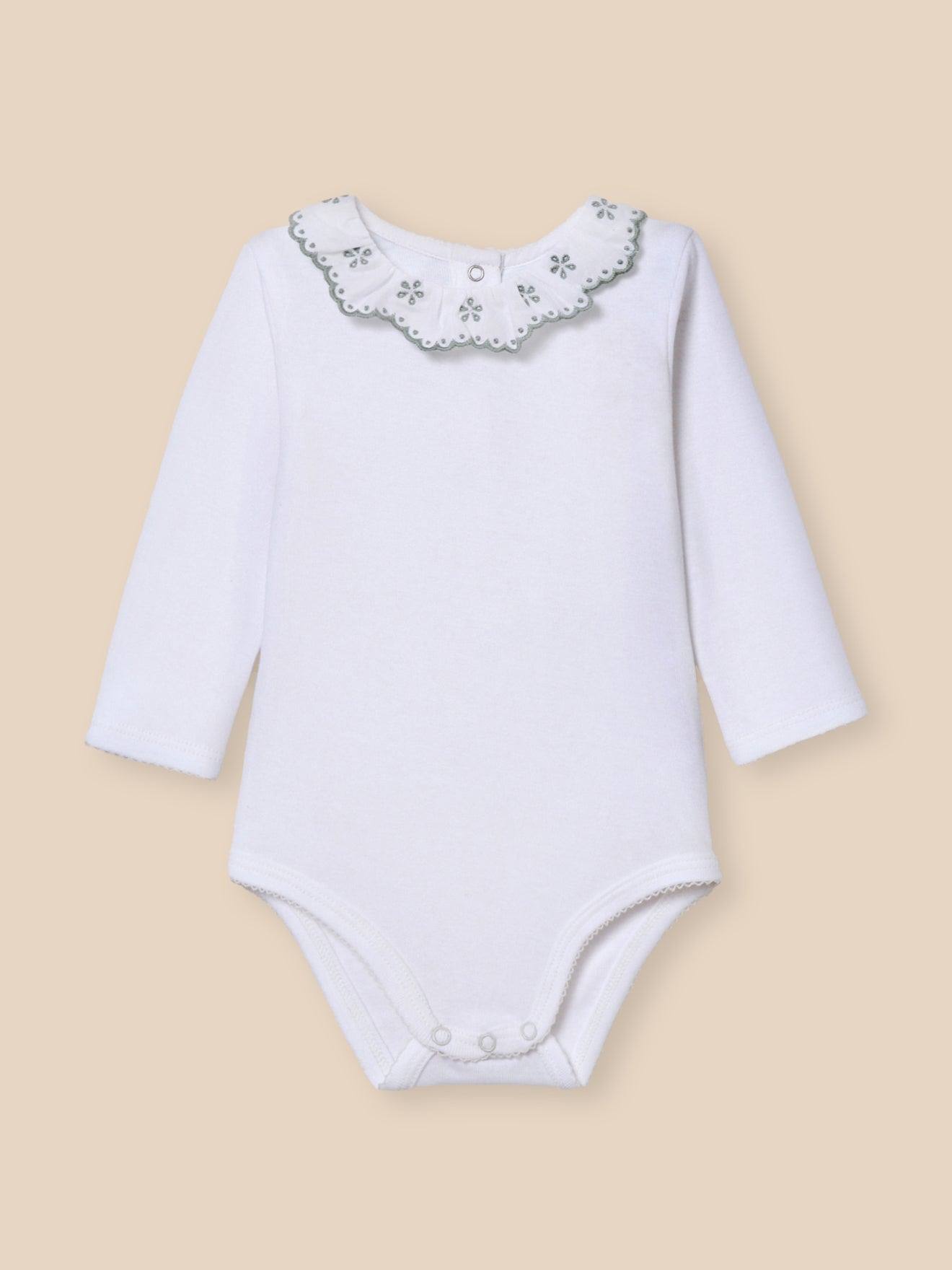 Body Col En Broderie Anglaise - Coton Biologique Blanc Casse