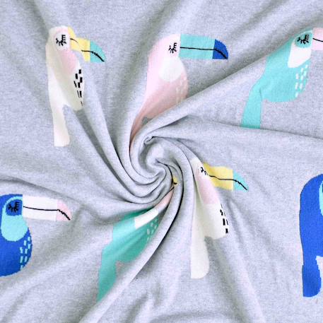 Couverture en coton bio gots Écru, dino+Écru, hippo+Écru, motifs bleu+Gris, champi+Gris, chatons+Gris, flammant rose+Gris, licorne+Multicolore, toucan+Rose, chat 43 - vertbaudet enfant 