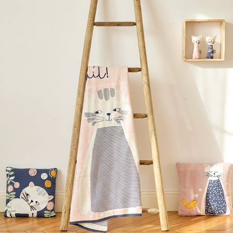 Couverture en coton bio gots Écru, dino+Écru, hippo+Écru, motifs bleu+Gris, champi+Gris, chatons+Gris, flammant rose+Gris, licorne+Multicolore, toucan+Rose, chat 47 - vertbaudet enfant 