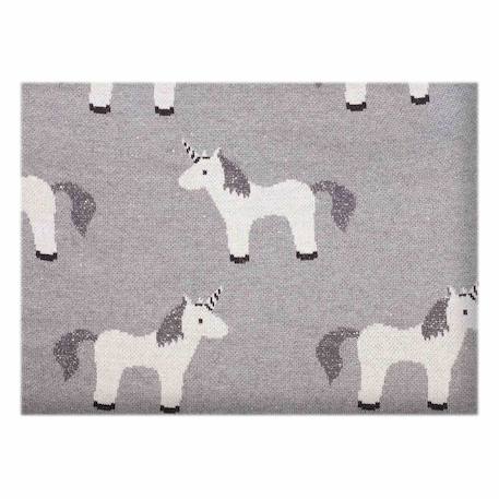 Couverture en coton bio gots Écru, dino+Écru, hippo+Écru, motifs bleu+Gris, champi+Gris, chatons+Gris, flammant rose+Gris, licorne+Multicolore, toucan+Rose, chat 38 - vertbaudet enfant 