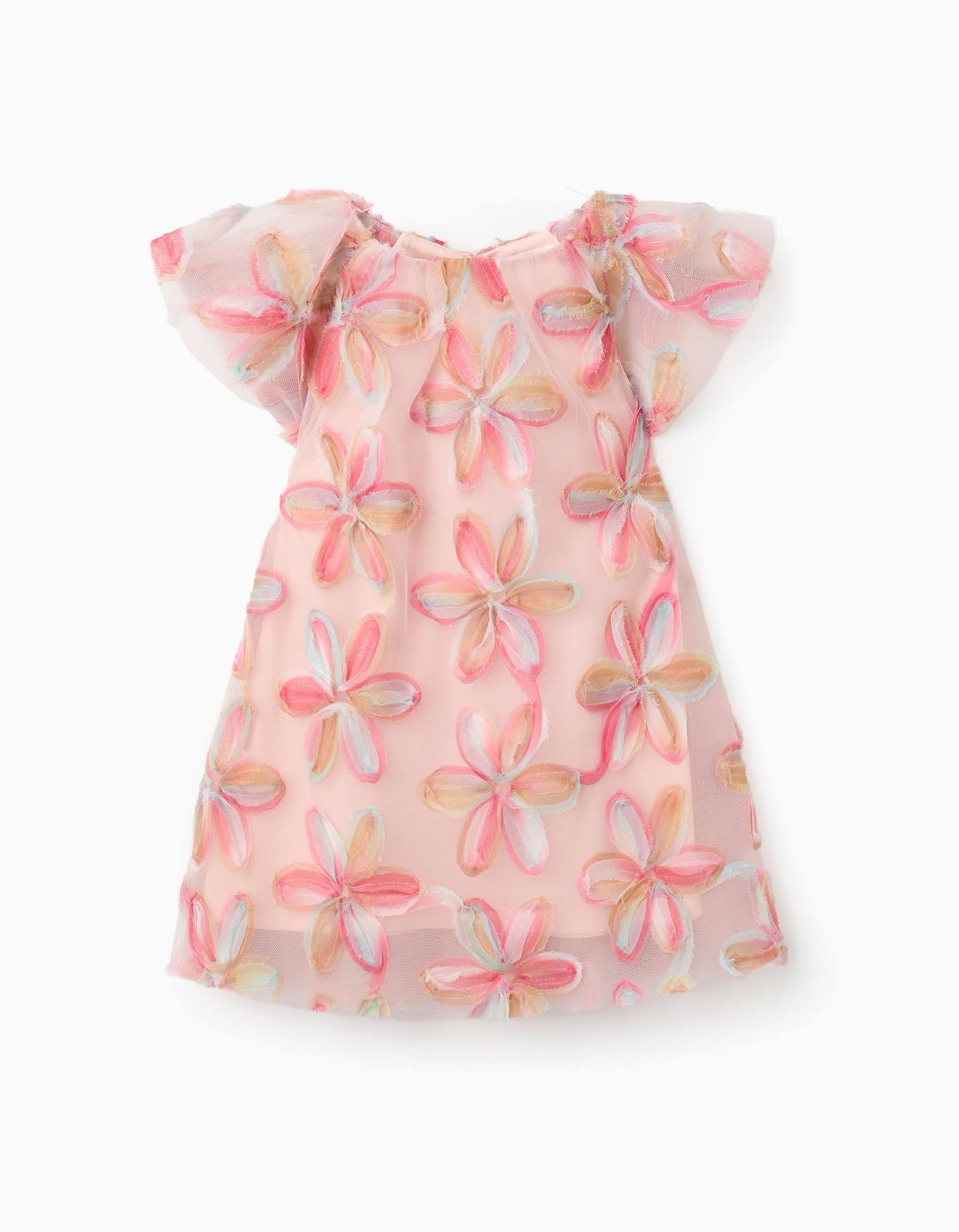 Robe Manches Courtes En Tulle Avec Fleurs 3d Rose Clair 58 €