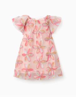 -Robe à manches courtes en tulle avec fleurs 3d