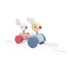 Jouet-Jouet à tirer en bois - lapins à promener