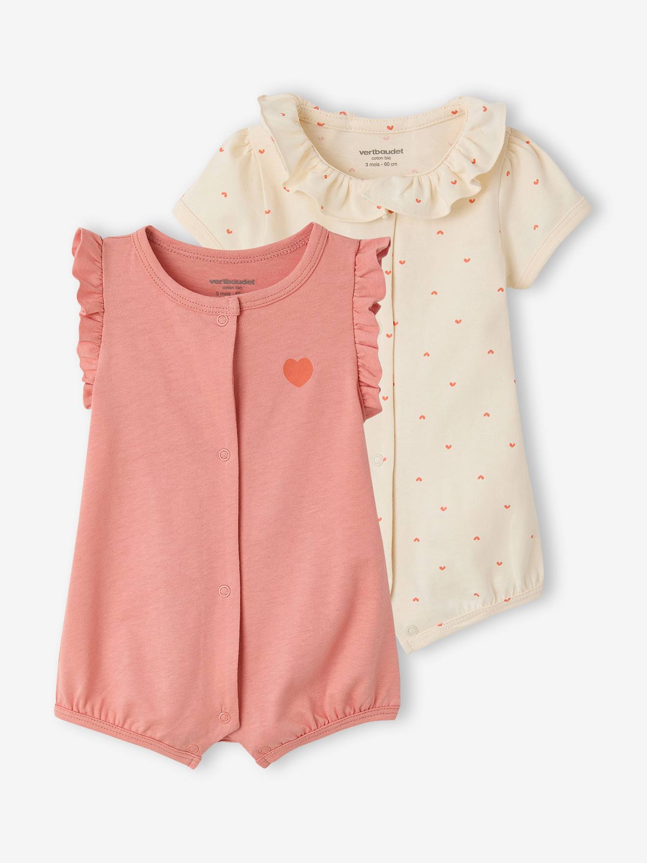Lot 2 combishort bébé fille coton bio écru (Vertbaudet) - Couverture