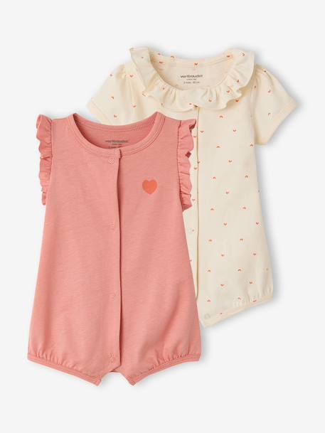 Vertbaudet - Lot 2 combishort bébé fille coton bio écru