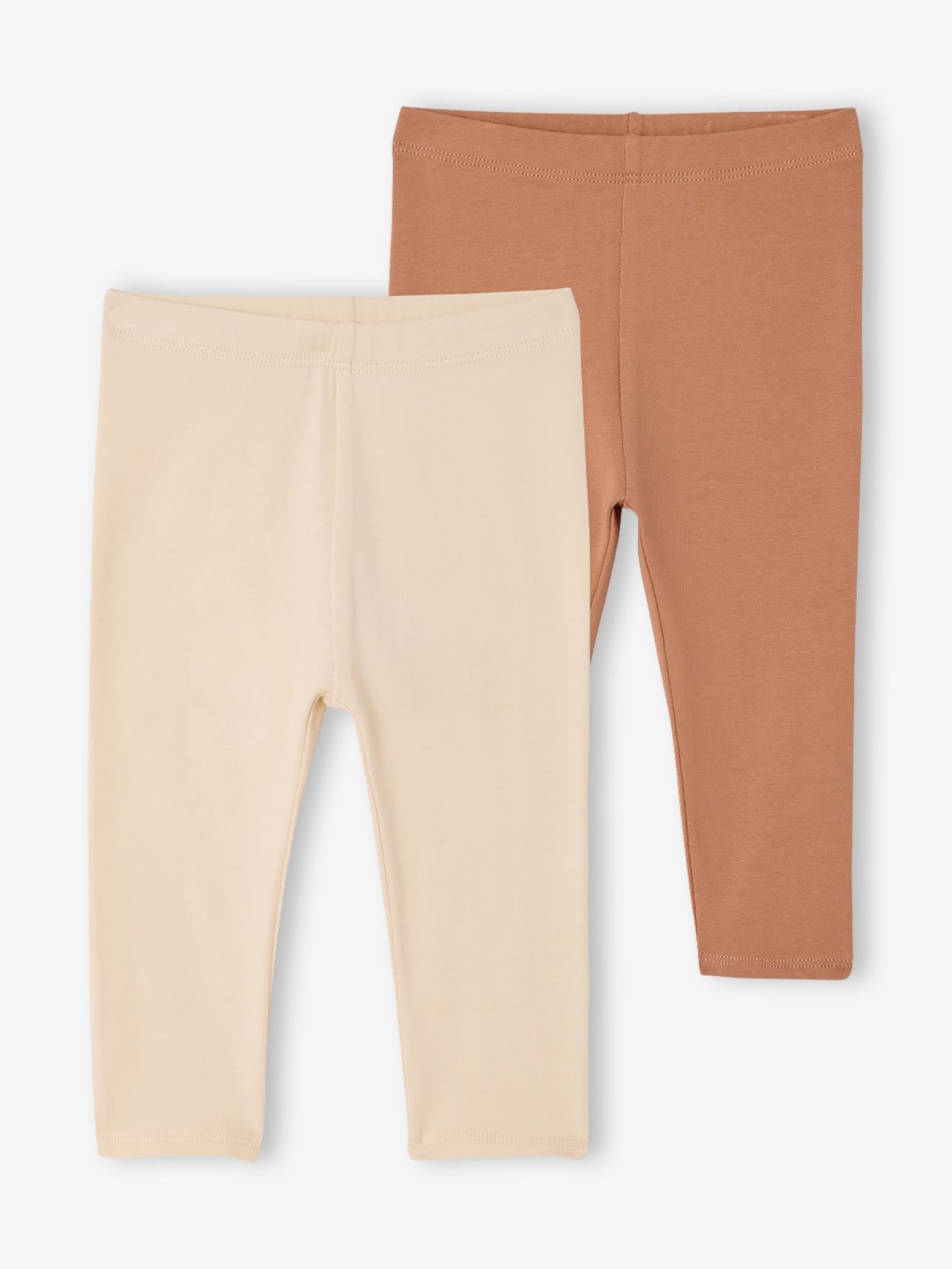 Lot de 2 leggings bébé fille BASICS noix de pécan