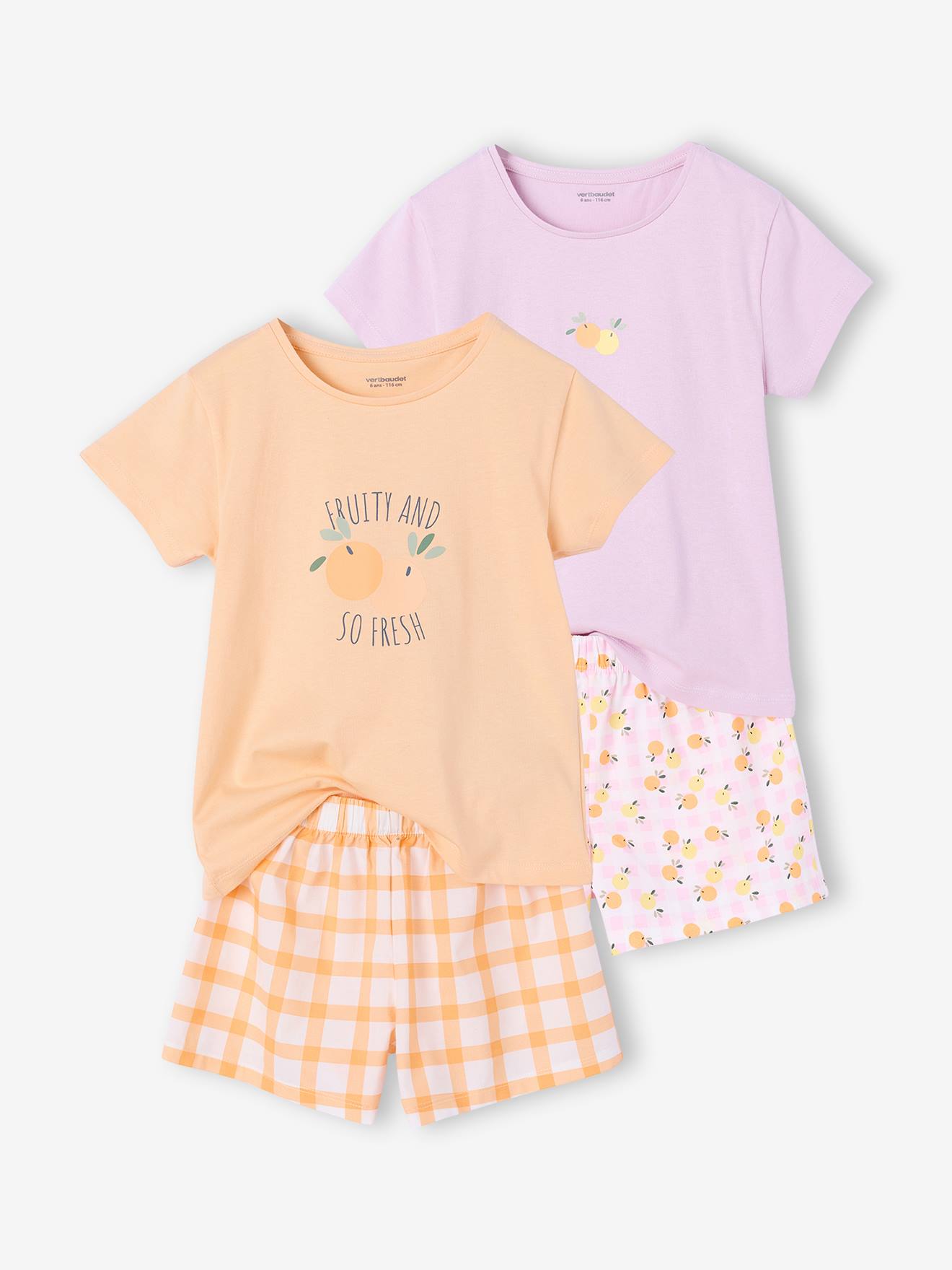 Lot de 2 pyjashorts fille en coton jaune pâle