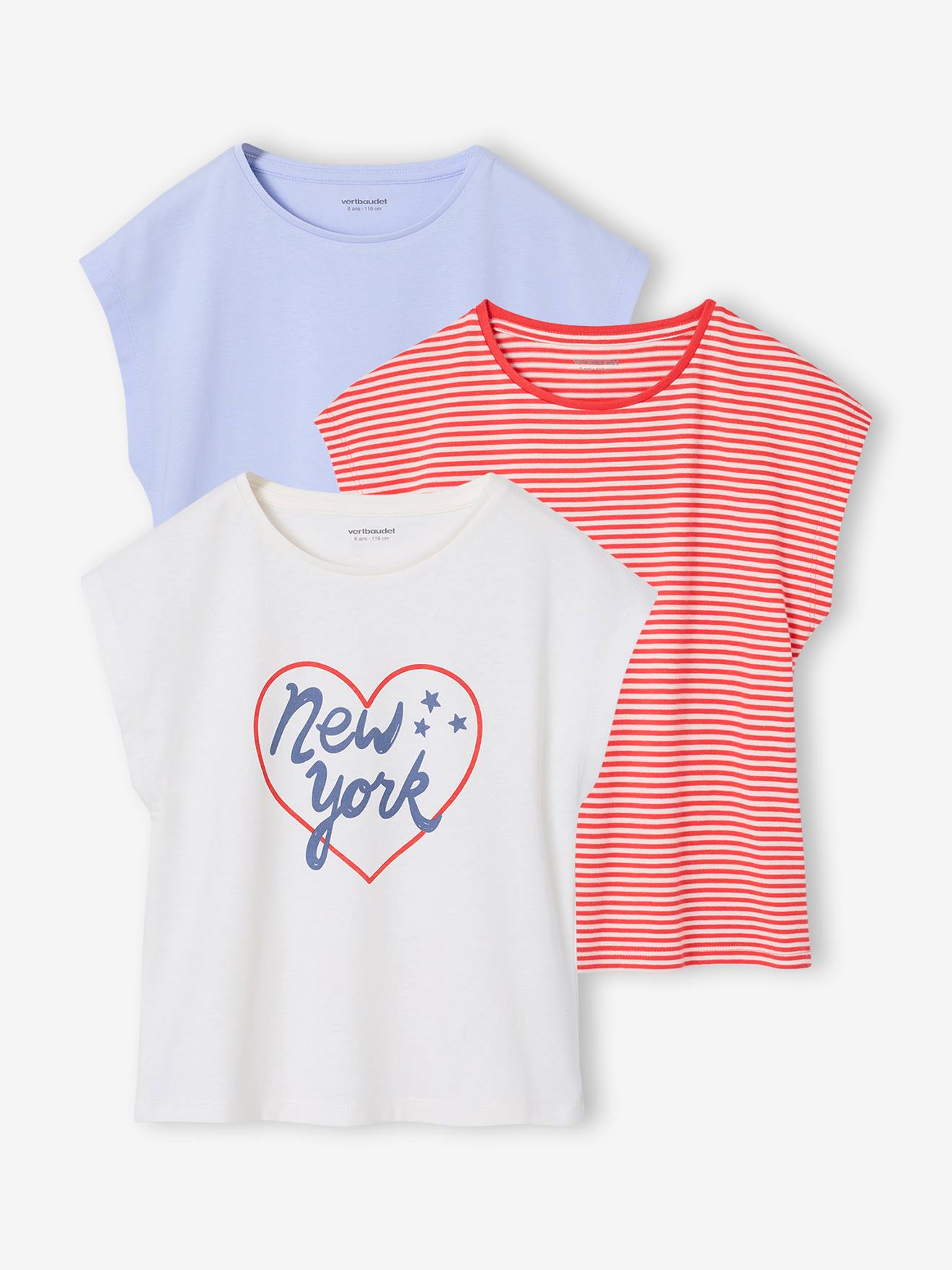 Lot de 3 tee-shirts fille fantaisie manches courtes bleu ple 6 €