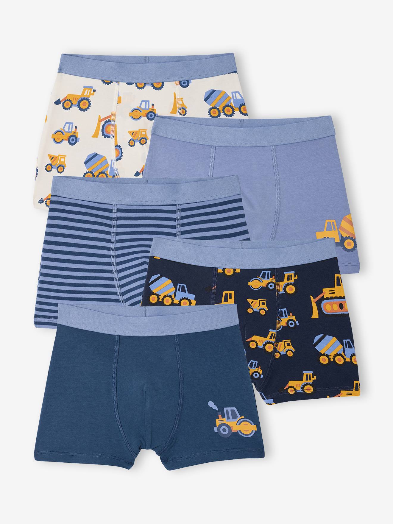 Lot de boxers garçon tractopelle bleu océan