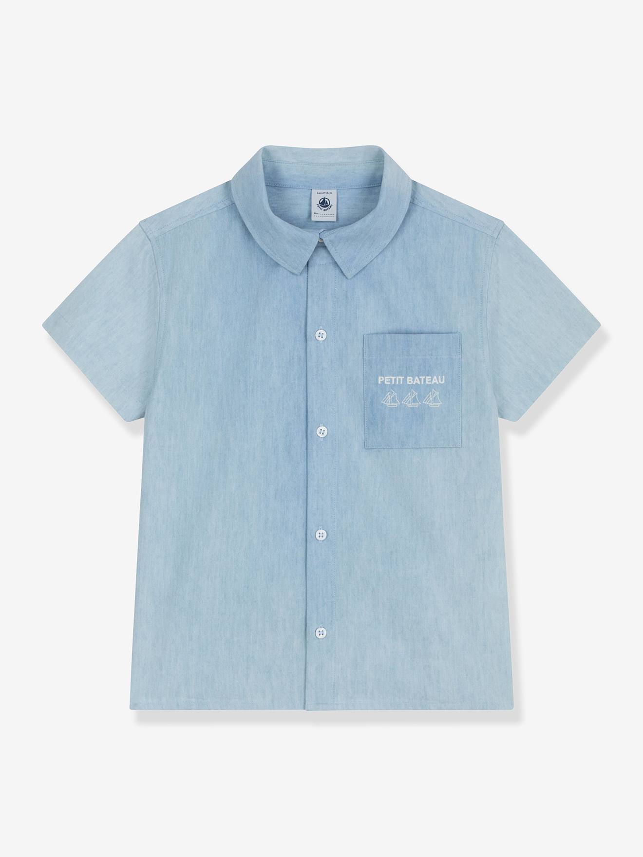 Chemise garçon chambray à manches courtes bleu clair