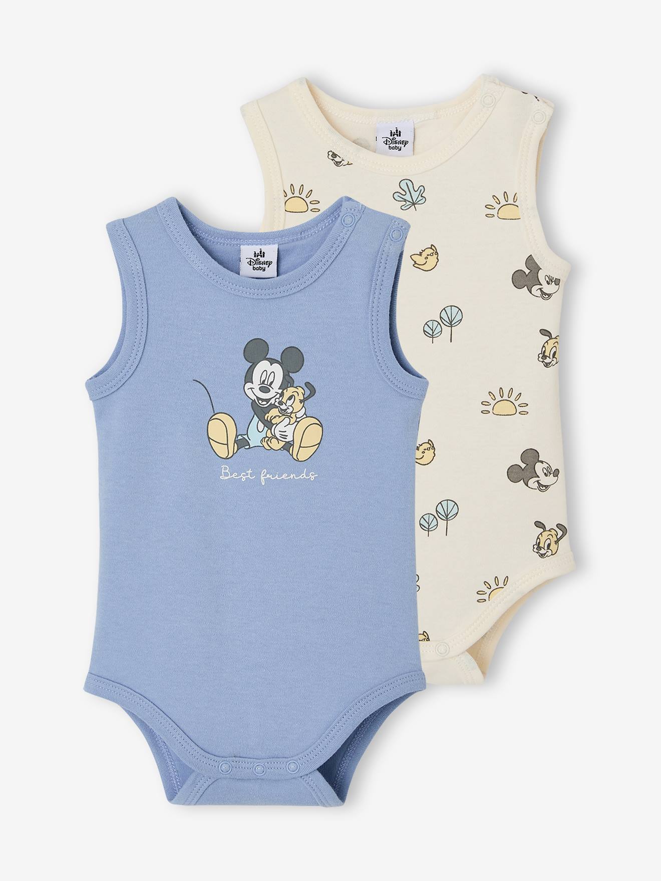 Lot de 2 bodies bébé garçon sans manches bleu jean
