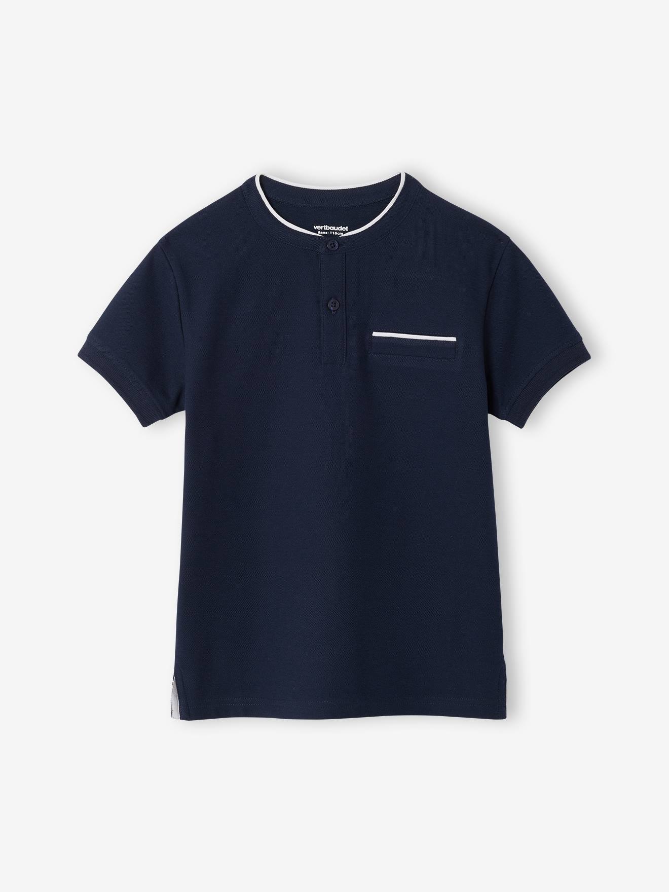 Polo garçon col Mao marine