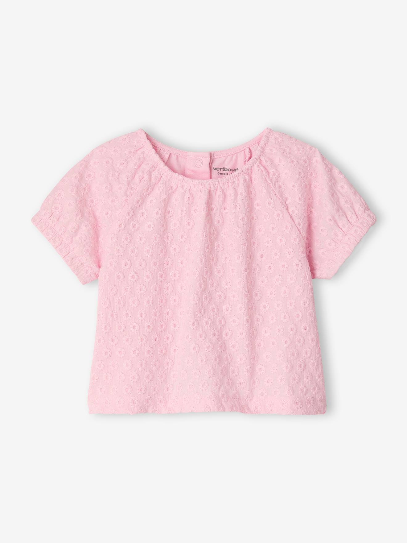 T-shirt manches courtes brodé rose pâle