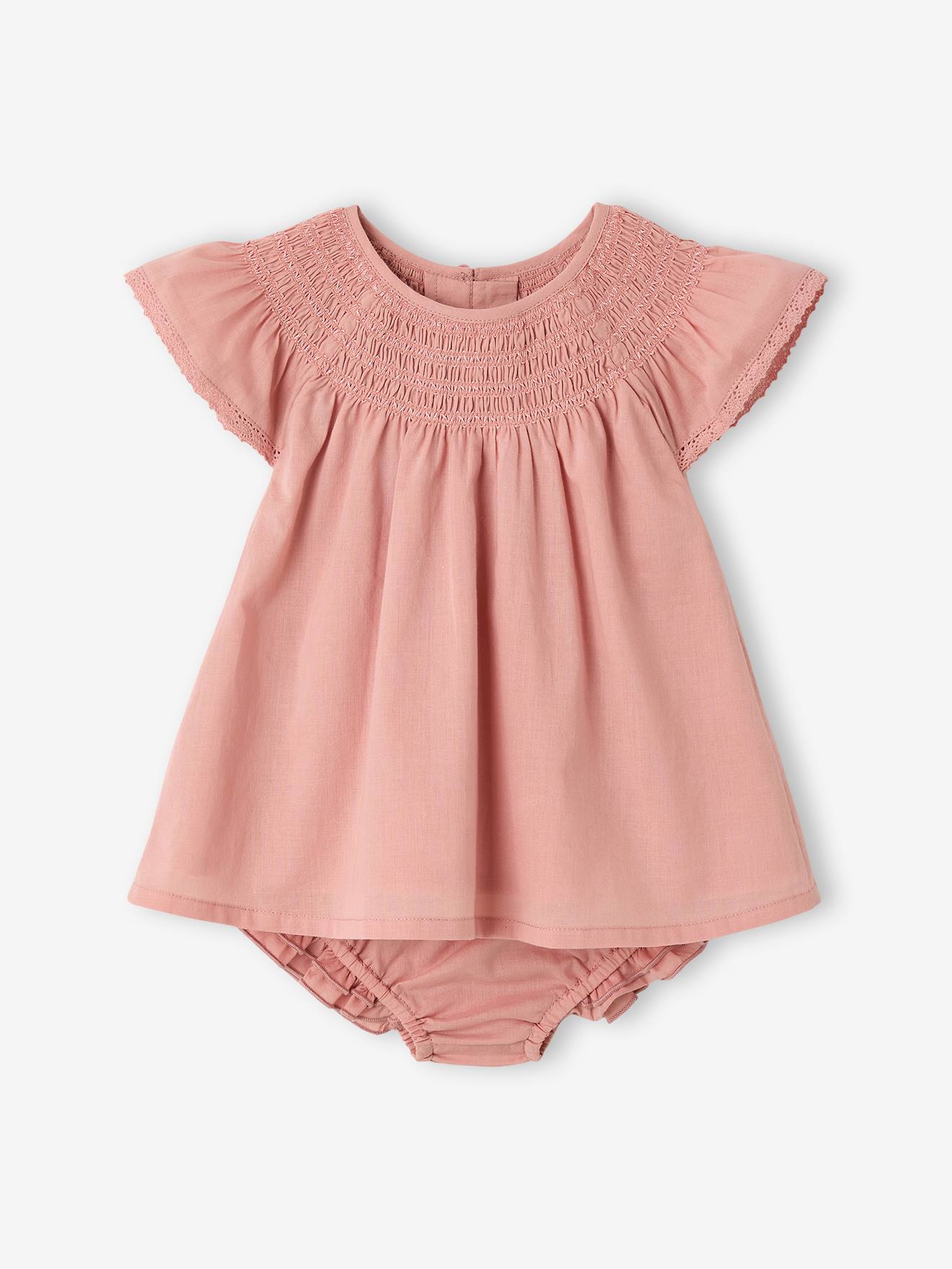 Robe et bloomer bébé fille coton blush