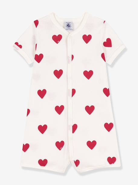 Petit Bateau - Combicourt bébé coton coeurs blanc