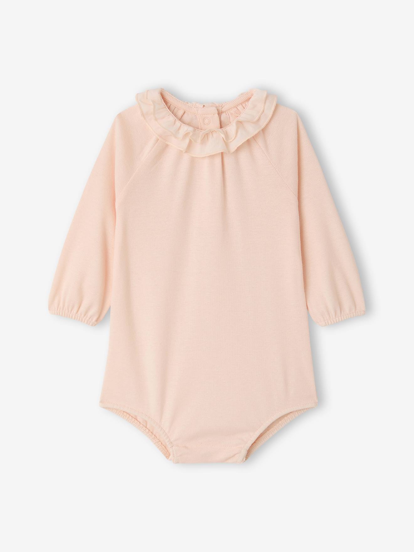 Body bébé fille col volanté manches longues rose pâle