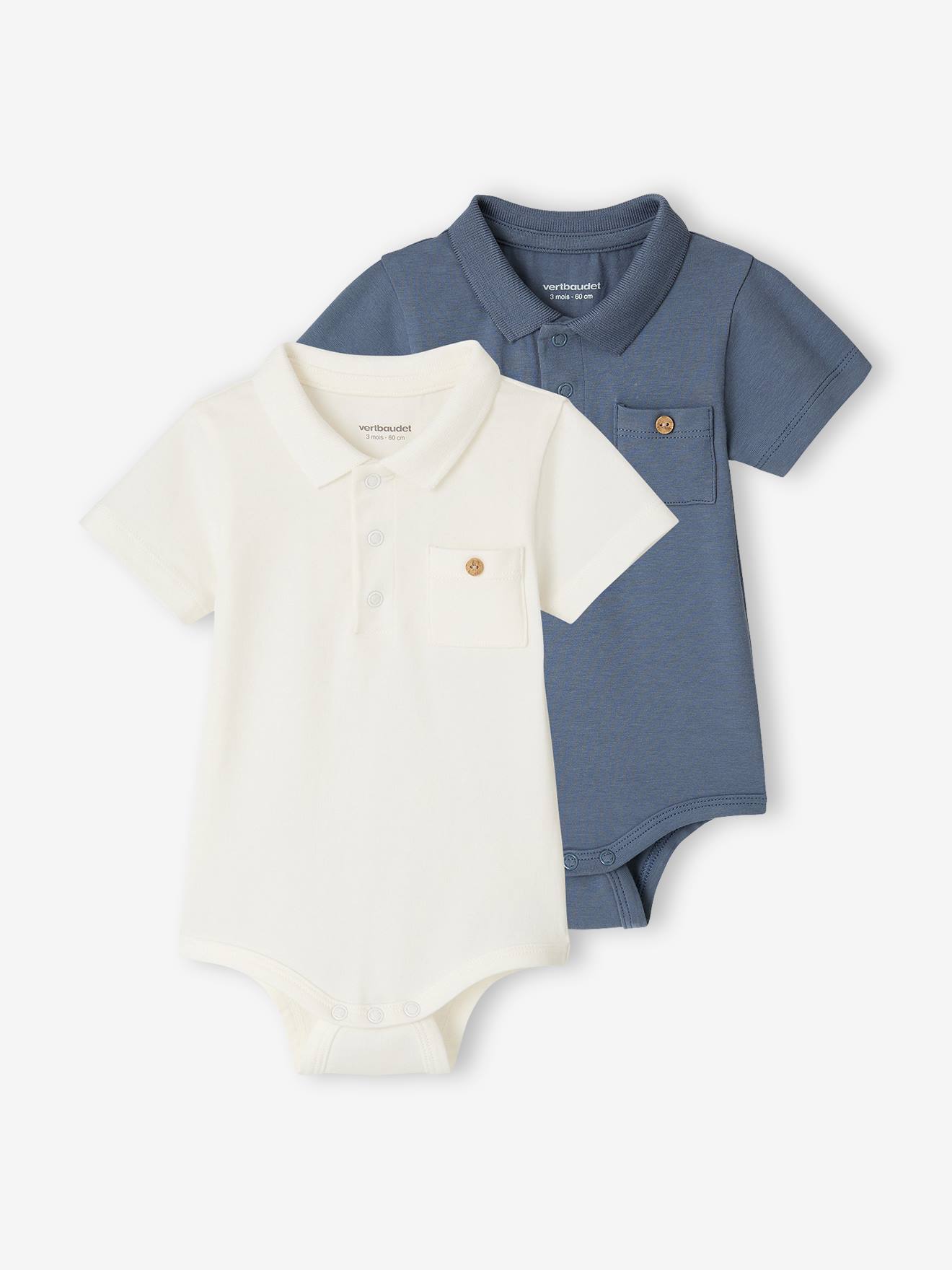 Lot de 2 bodies bébé naissance ouverture polo écru