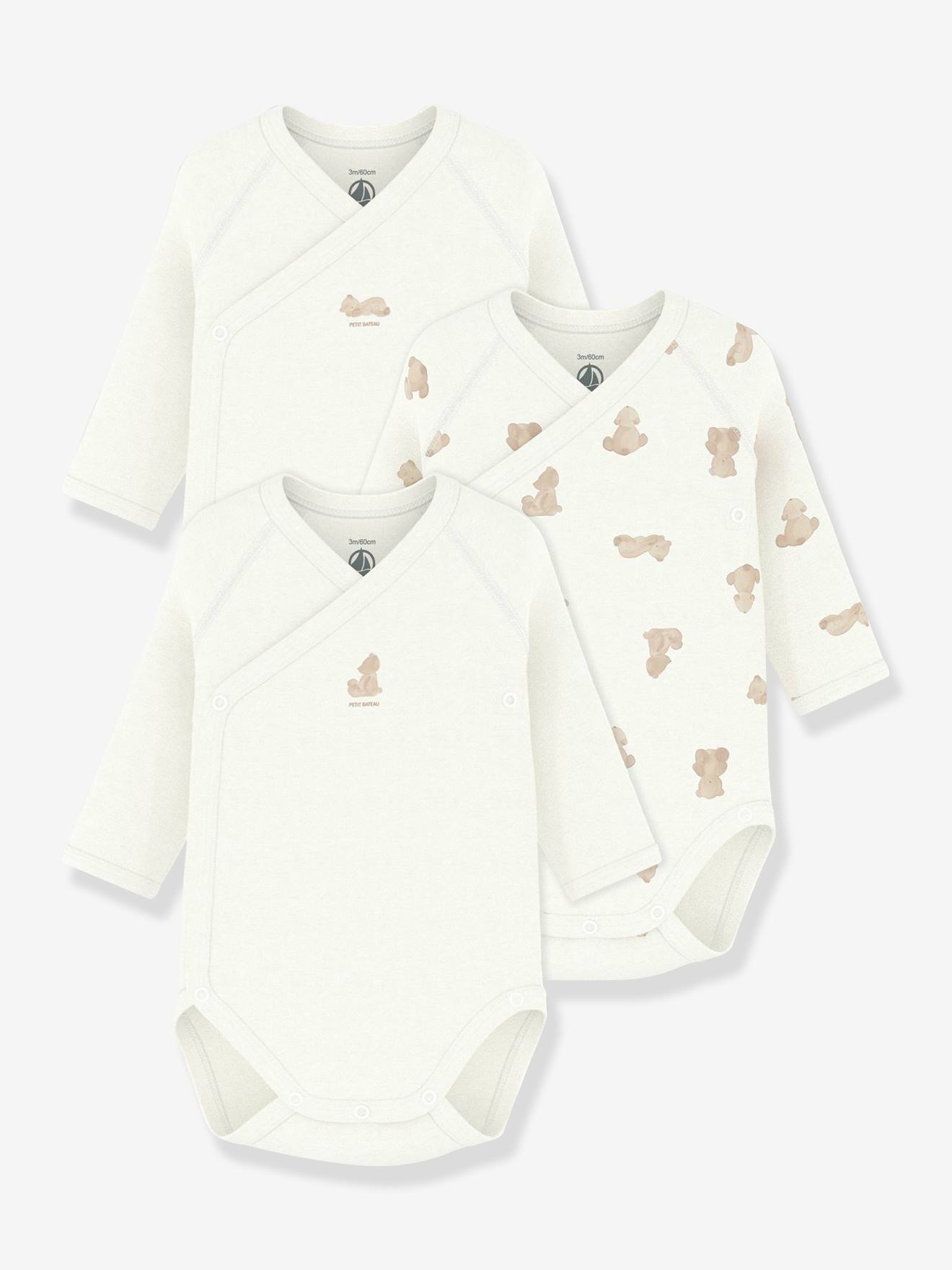 Lot 3 bodies croisés bébé Petit Bateau blanc