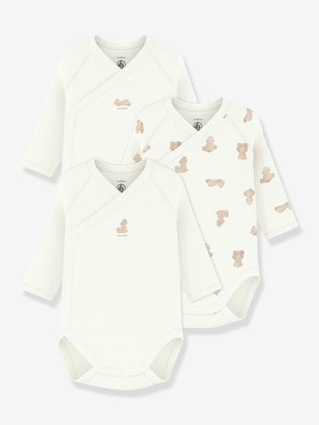Petit Bateau - Lot 3 bodies croisés bébé Petit Bateau blanc