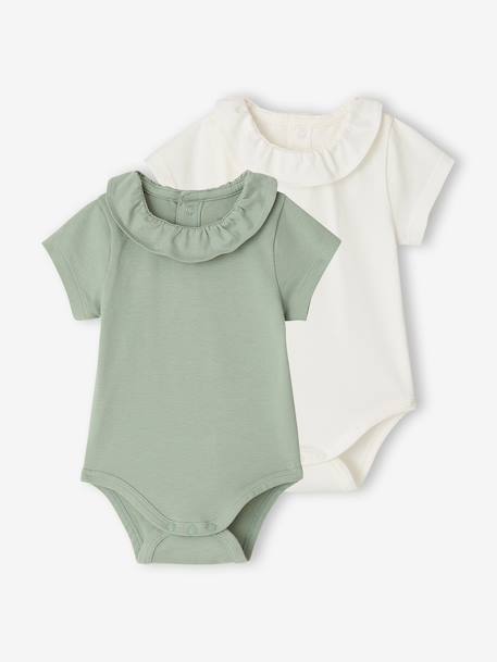 Bébé-Lot de 2 bodies bébé naissance col fantaisie manches courtes 