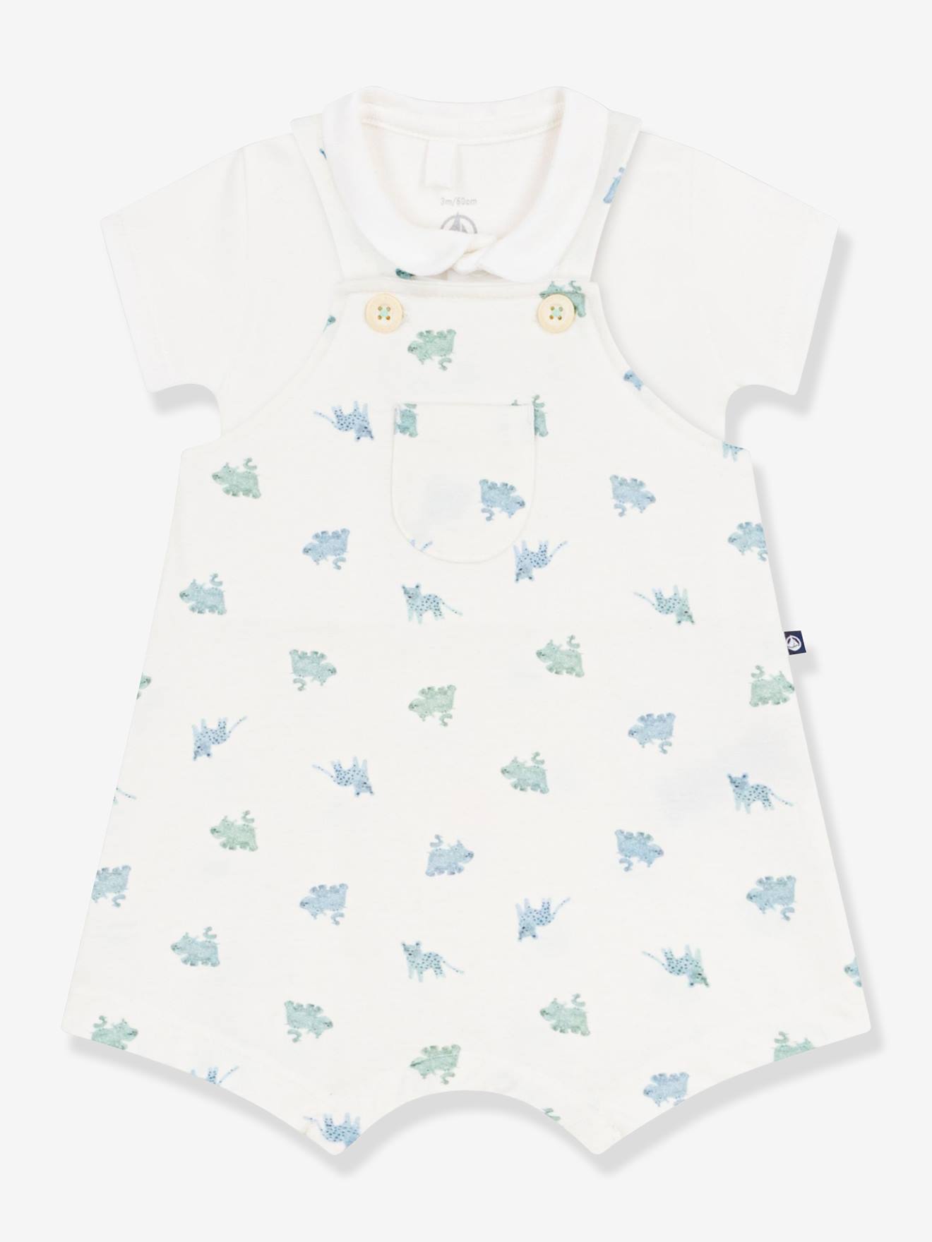 Ensemble salopette + body bébé imprimé/blanc
