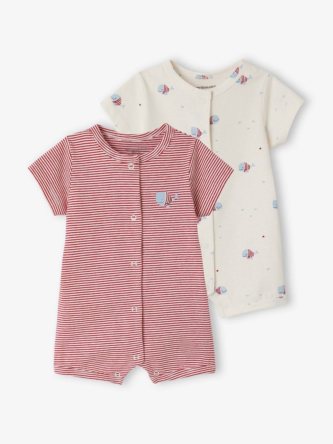 Lot 2 combishorts coton bio rouge