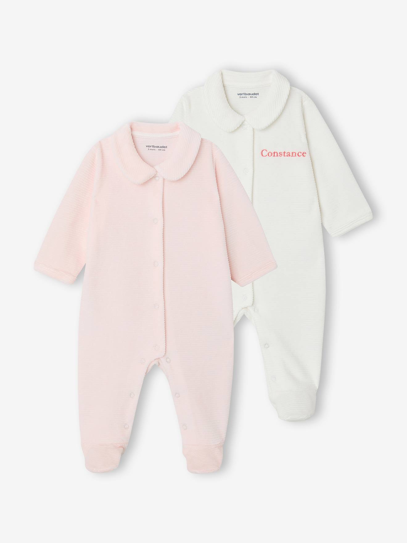 Lot de 2 pyjamas bébé mixtes en velours ouverture naissance rose