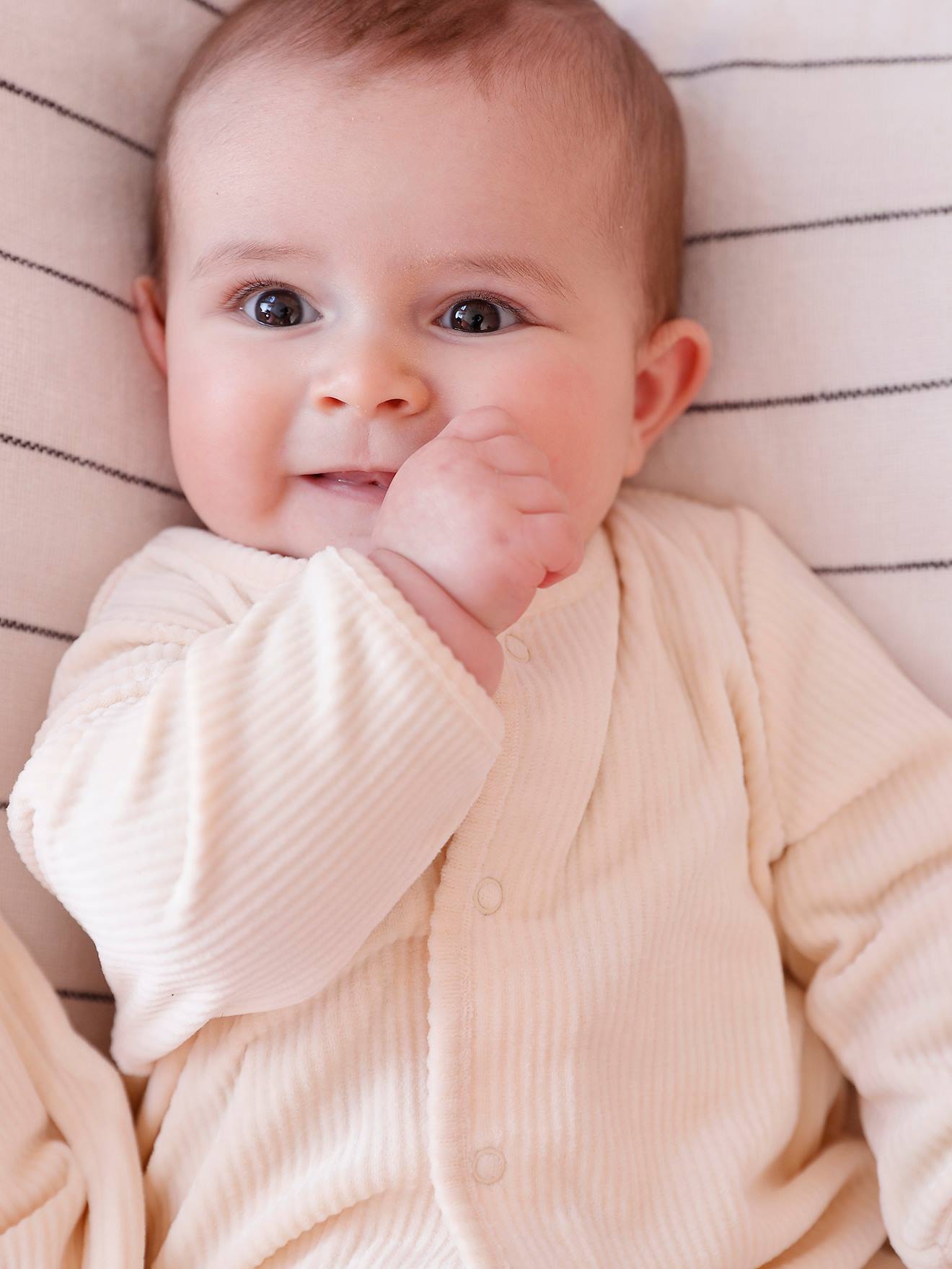 Ensemble naissance gilet et pantalon velours vanille